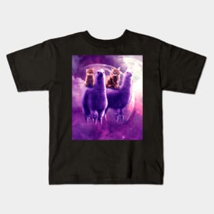 Outer Space Galaxy Kitty Cat Riding On Llama Kids T-Shirt